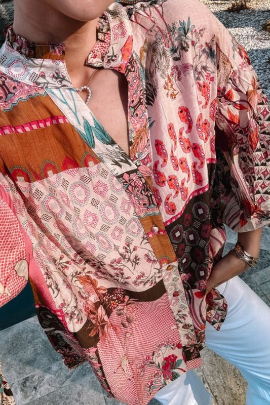Hemd mit Patchwork-Print und Volantärmeln