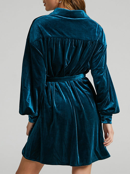 Minikleid mit Kragen, Knopfleiste und langen Ärmeln