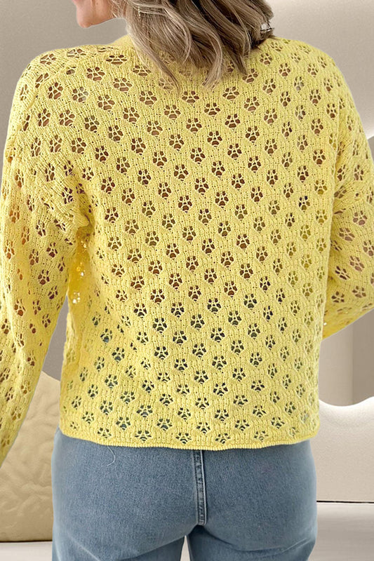 Durchbrochener Cardigan mit V-Ausschnitt und langen Ärmeln