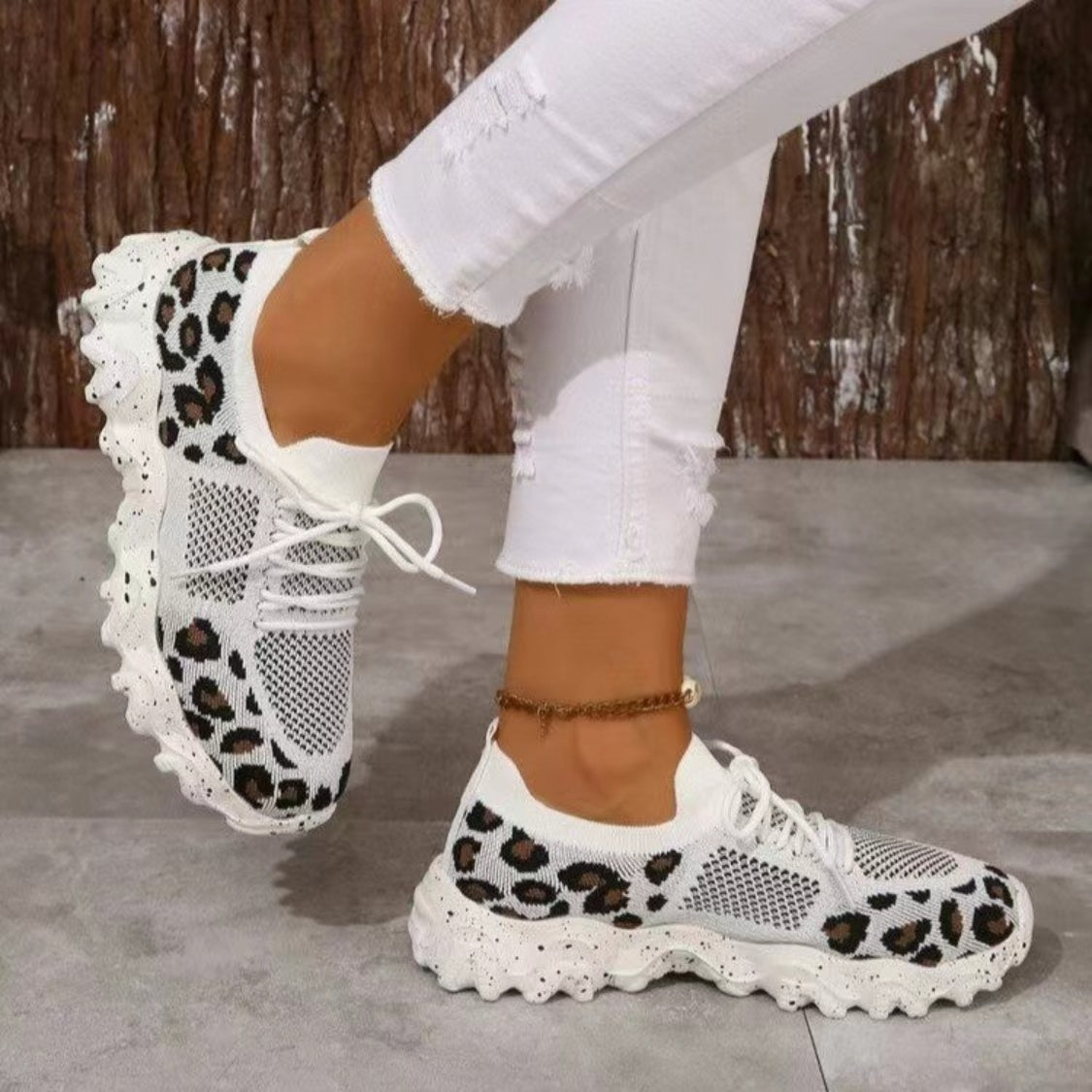 Leopard Mesh Runde Zehen Sportlich