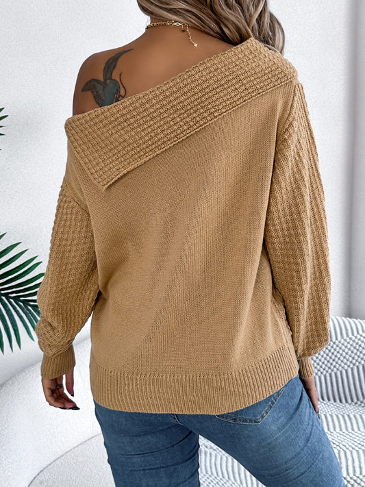 Zopfmusterpullover mit One-Shoulder-Träger und langen Ärmeln