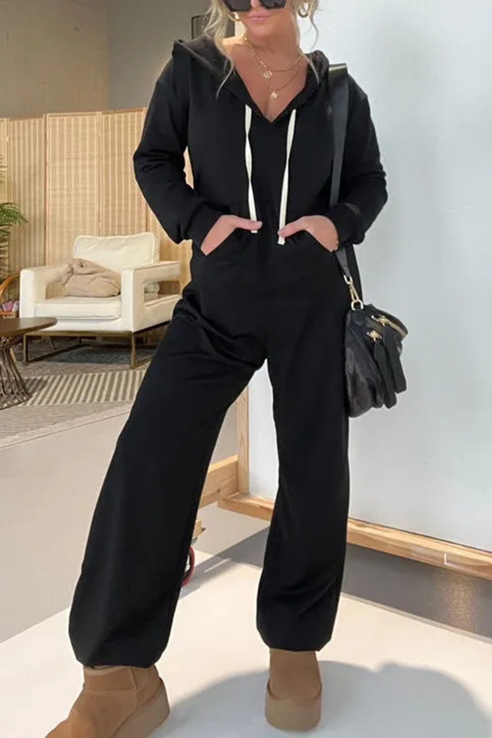 Jumpsuit mit langen Ärmeln und Kordelzug in voller Größe