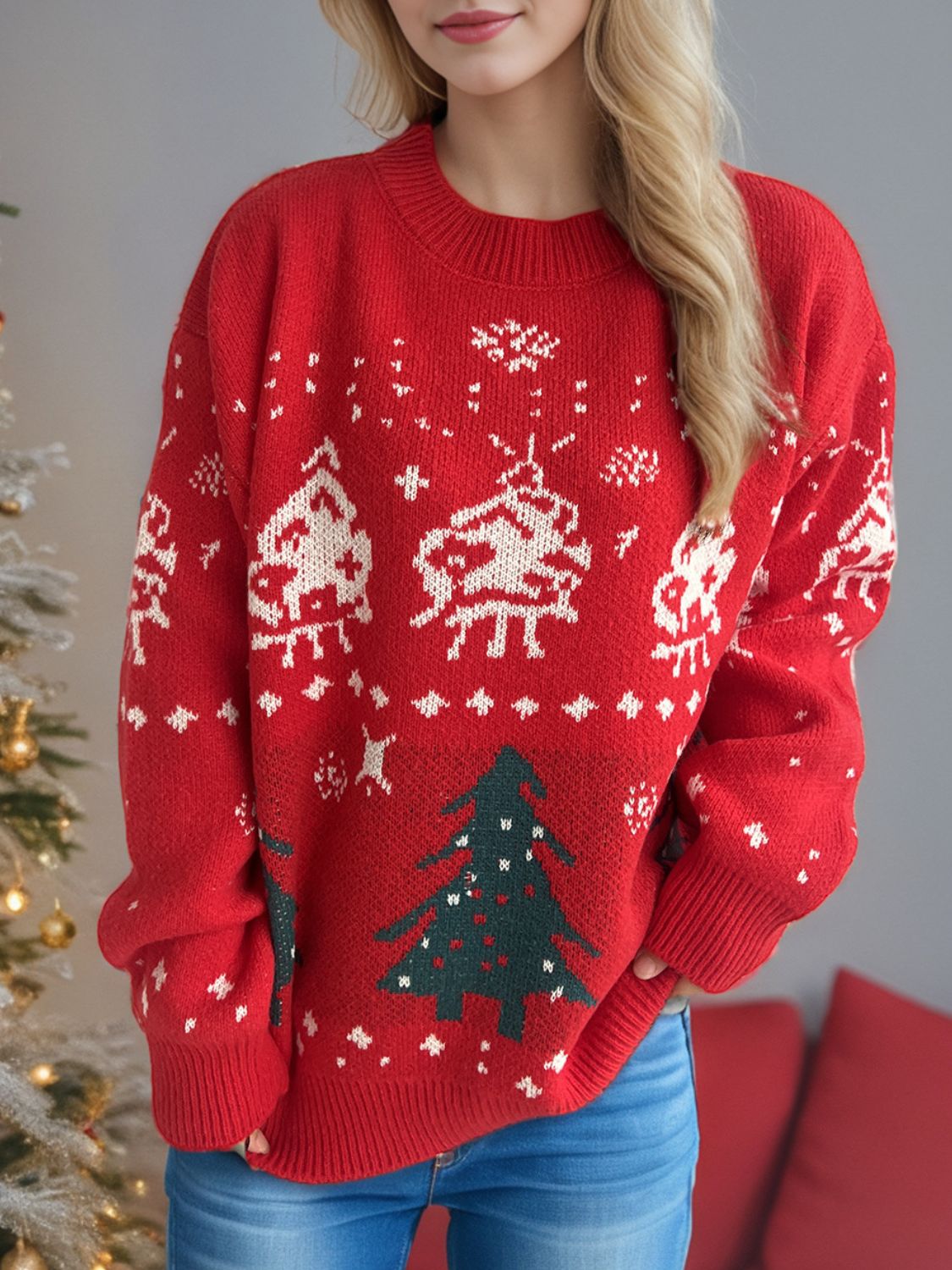 Weihnachtselement Rundhals Langarmpullover
