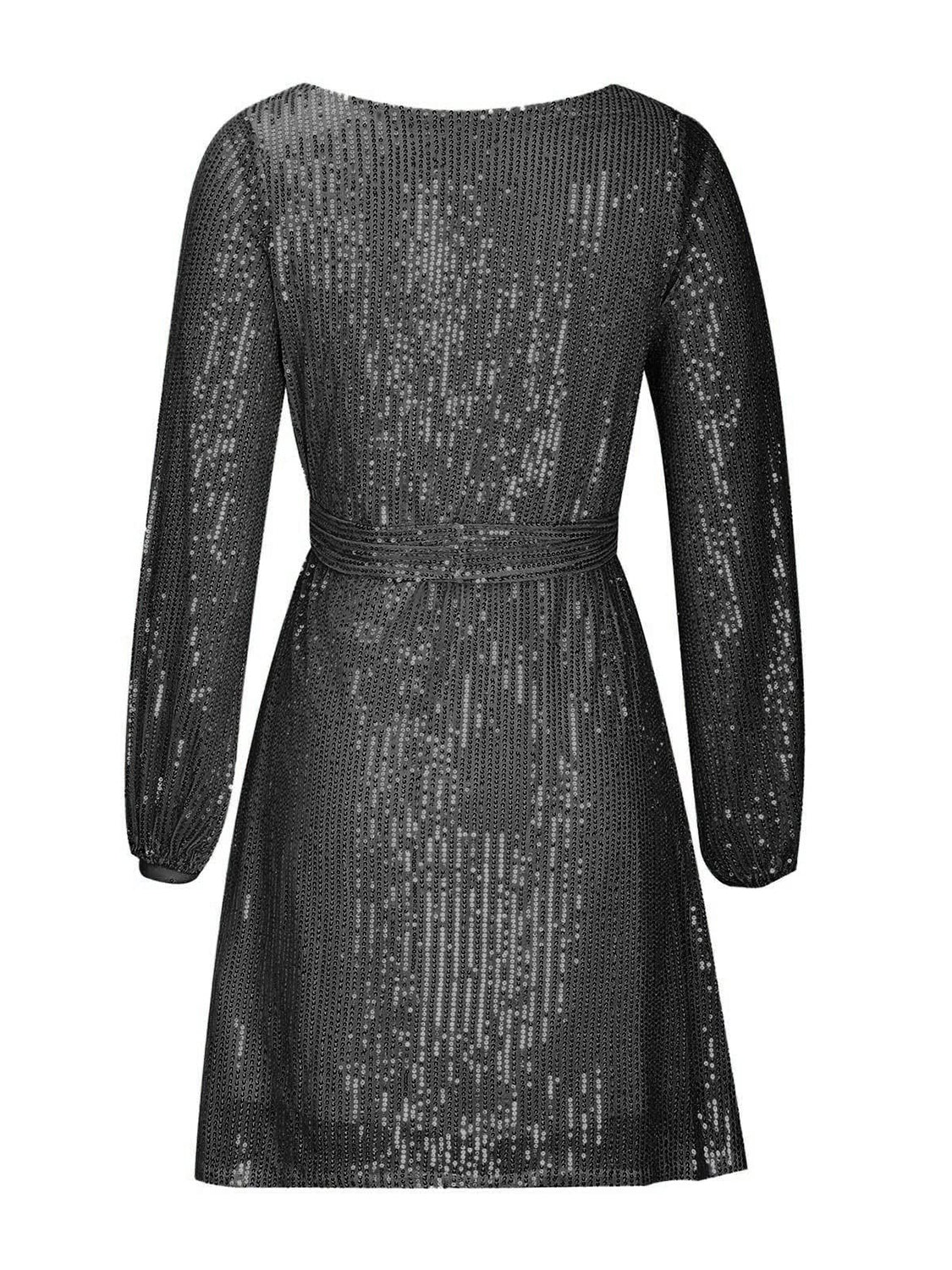 Langärmliges Minikleid mit Pailletten und Bindegürtel