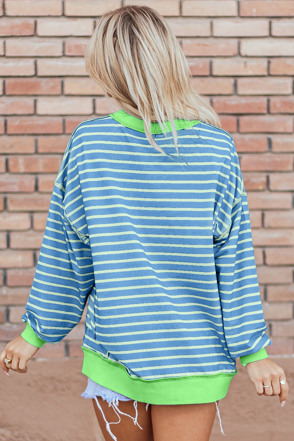 Langarm-Sweatshirt mit High-Low-Streifen