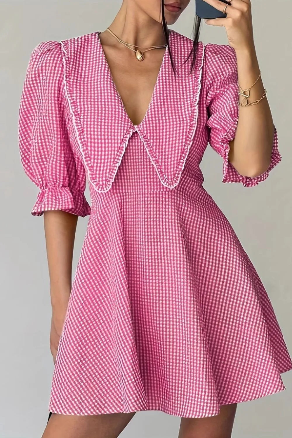 Gingham Puff Sleeve Mini Dress – Collections for Her