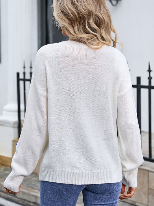 Crochet Flower Round Neck Sweater