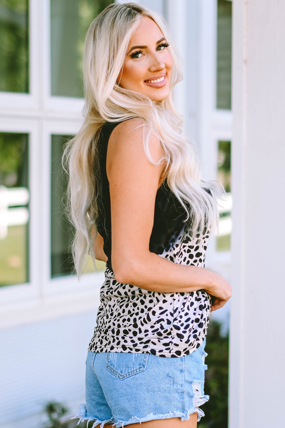 Bedrucktes Tanktop mit Reverskragen