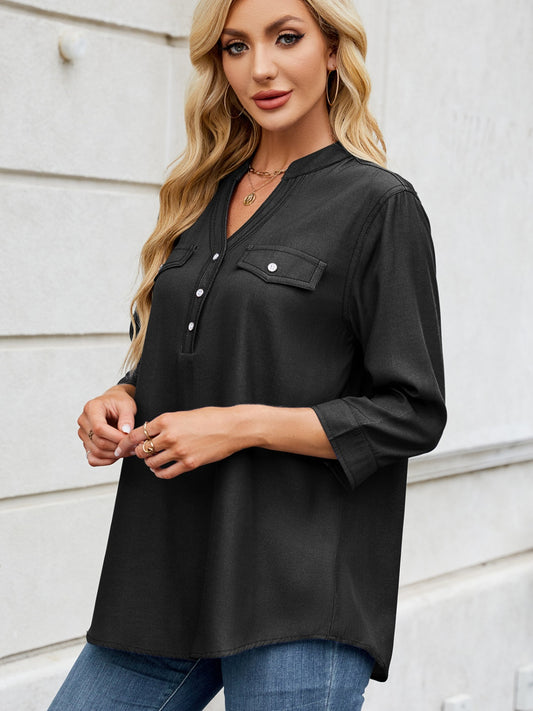 Jeansoberteil mit Dreiviertelärmeln und Kerben