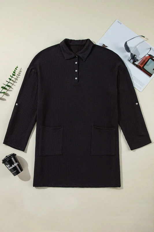 Minikleid mit langen Ärmeln und Taschen in Übergröße