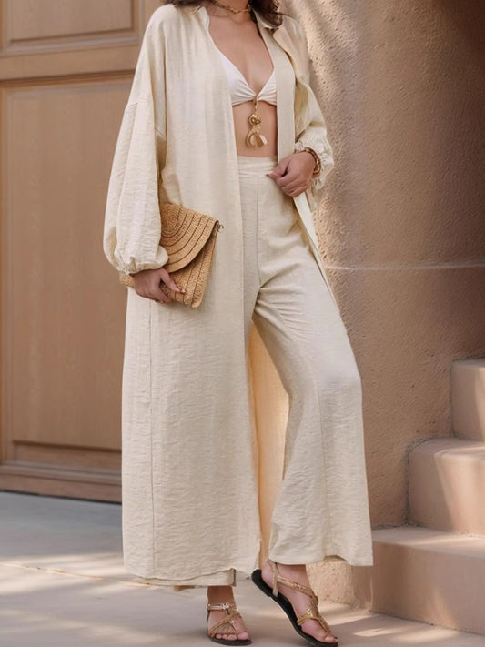 Set aus Cardigan und Hose mit Ballonärmeln und offener Vorderseite