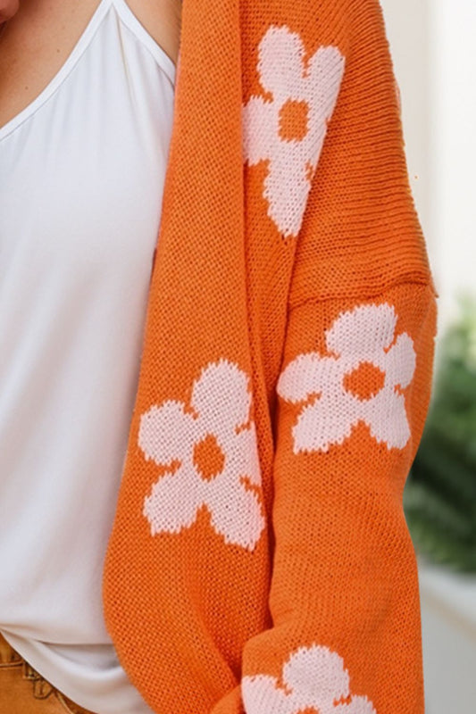 Blumen-Cardigan mit offener Vorderseite und langen Ärmeln