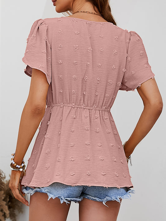 Blusa peplum con mangas de pétalos y botones suizos