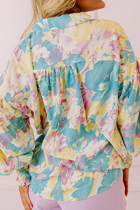 Bedrucktes Button-Down-Hemd mit Laternenärmeln