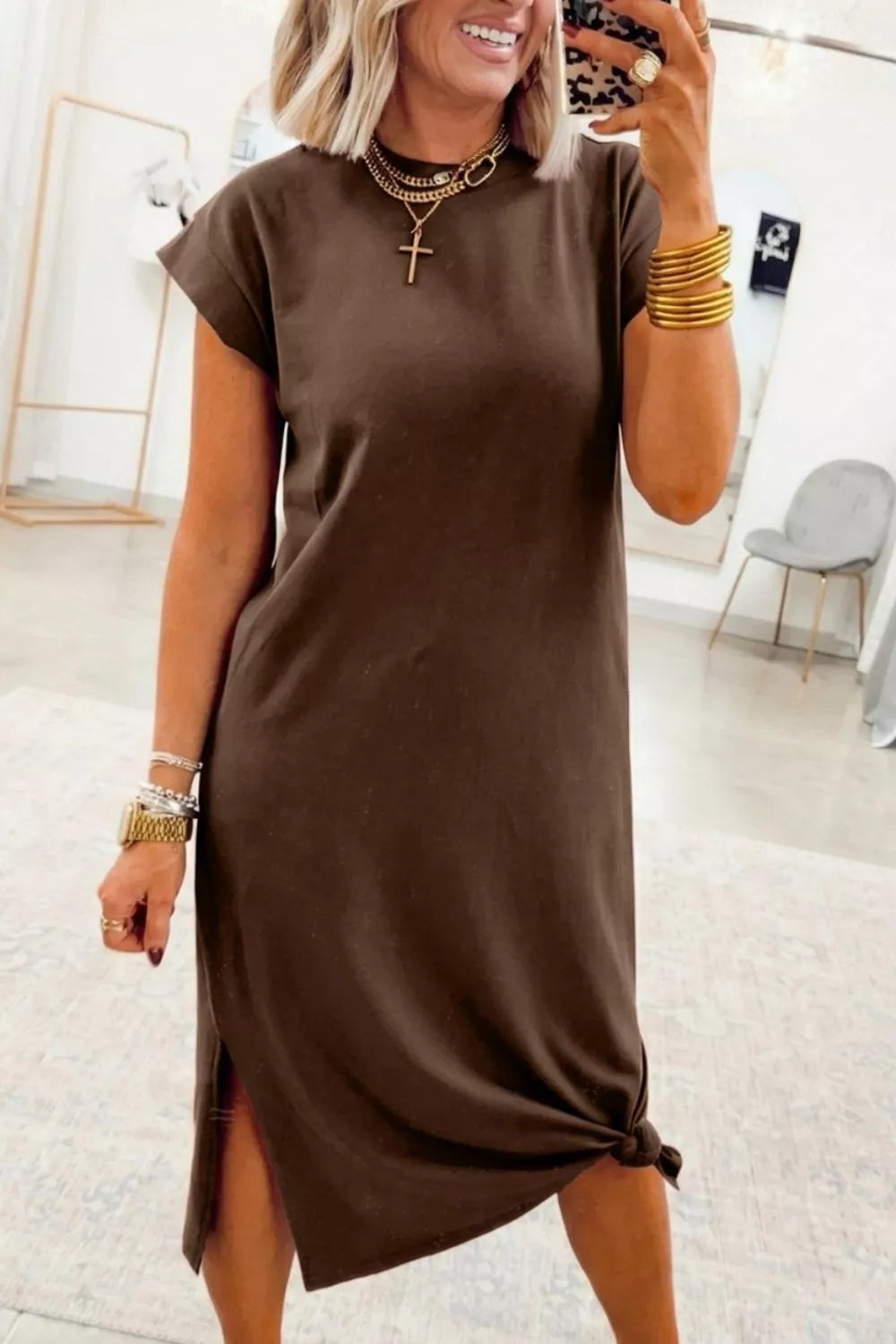 slit t shirt dress Black Midi Slit T-Shirt Dress