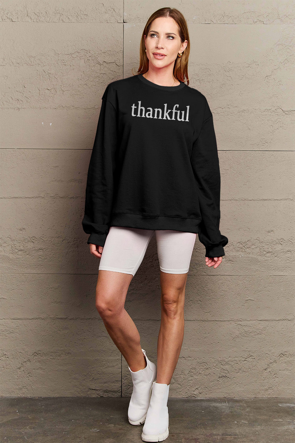 Simply Love – Sweatshirt mit THANKFUL-Grafik in voller Größe