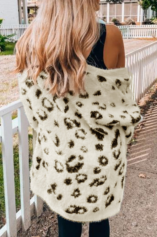 Leoparden-Cardigan mit offener Vorderseite und Taschen
