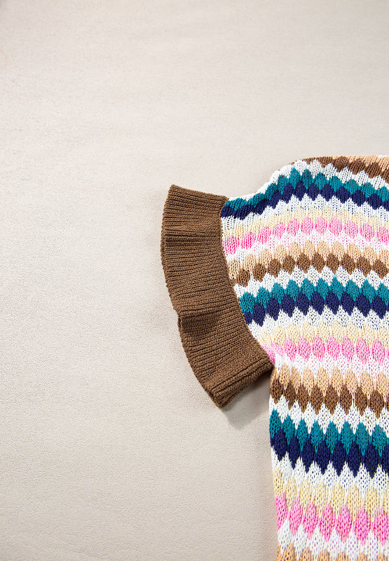 Pullover mit Rundhalsausschnitt und kurzen Ärmeln in Kontrastfarbe