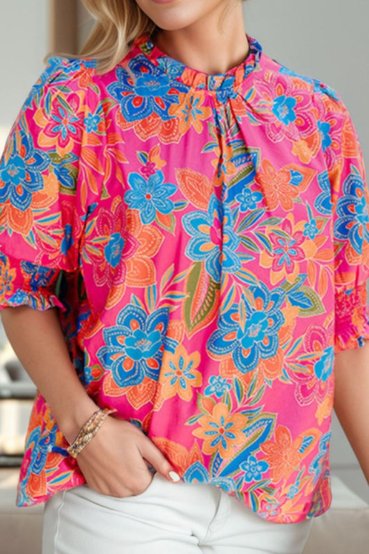 Bedruckte Bluse mit Rollkragen und halblangen Ärmeln