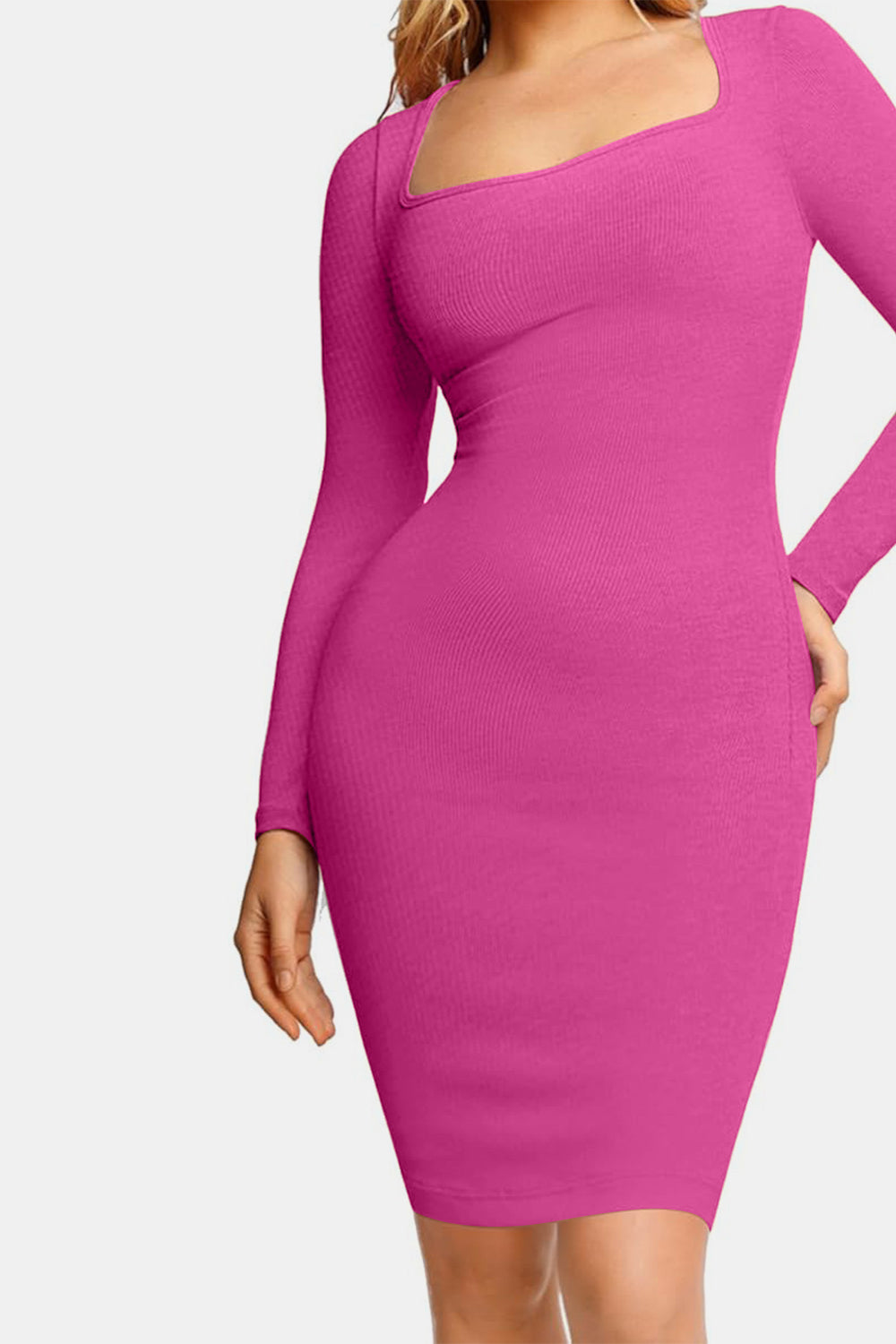 Basic Bae – Kleid in voller Größe mit integrierter Shapewear und quadratischem Ausschnitt und langen Ärmeln