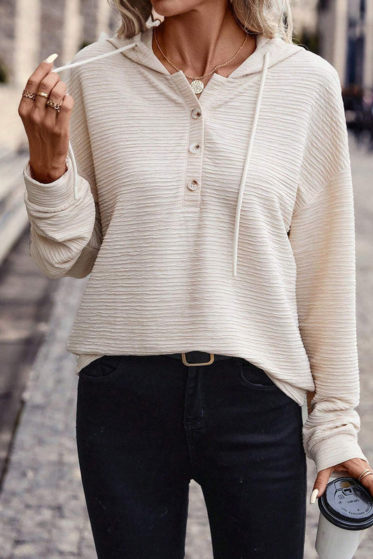 Kapuzenpullover mit Kordelzug, halber Knopfleiste und überschnittener Schulter