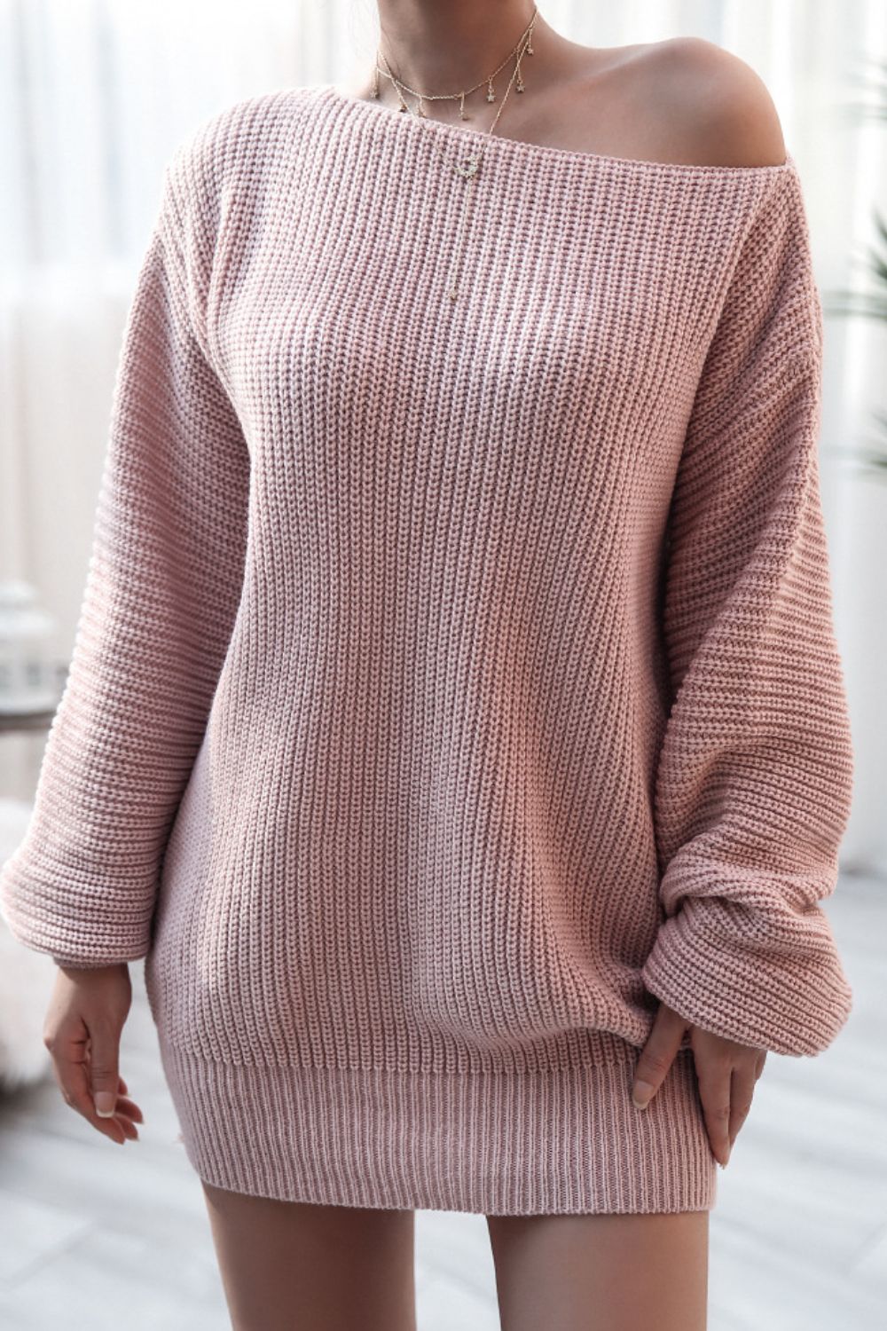 Boat Neck Long Sleeve Mini Sweater Dress – Collections for Her