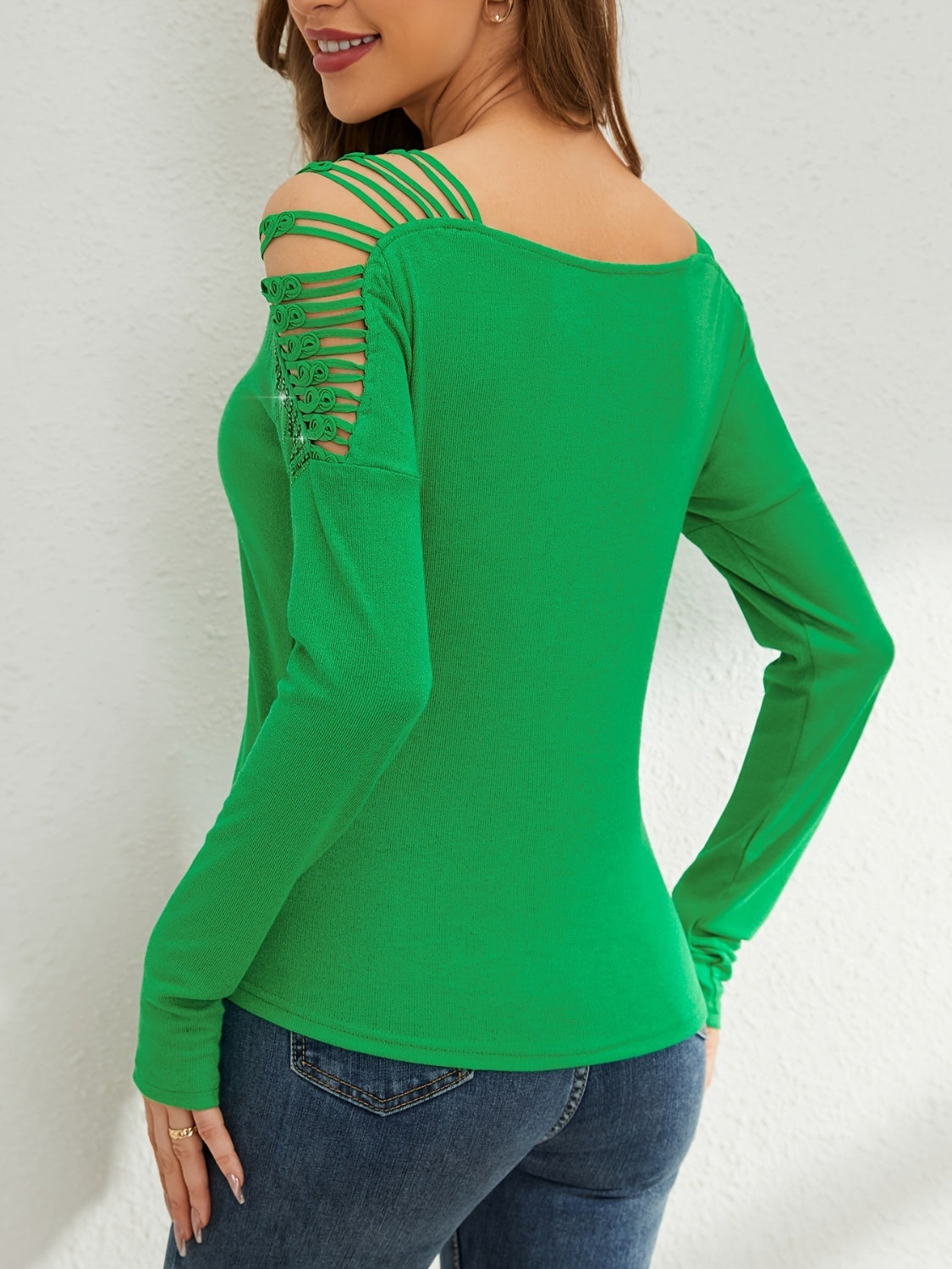 Langarm-T-Shirt mit Strass-Ausschnitt