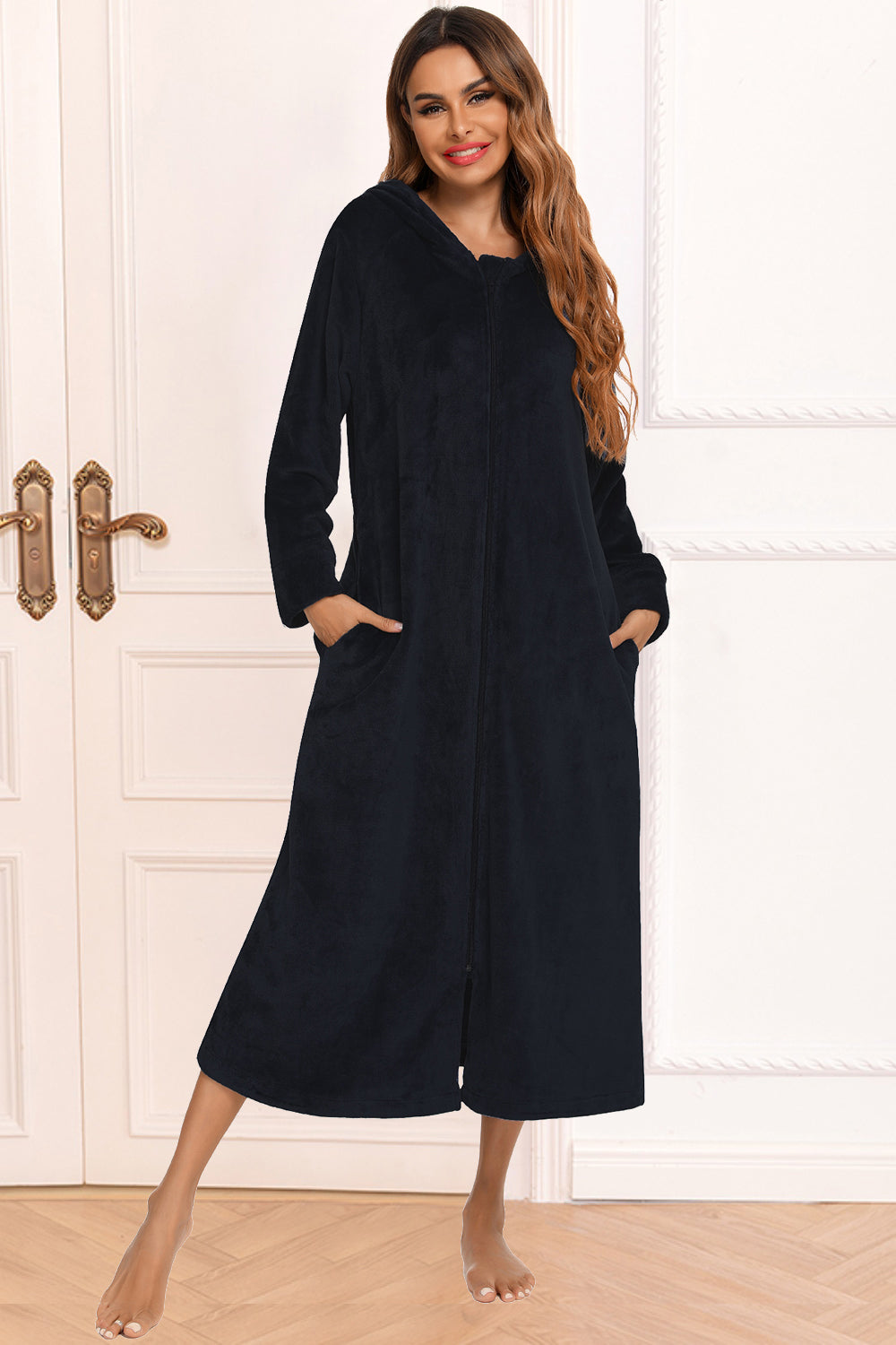 Zip Front Hooded Night Dress with Pockets – Collections for Her