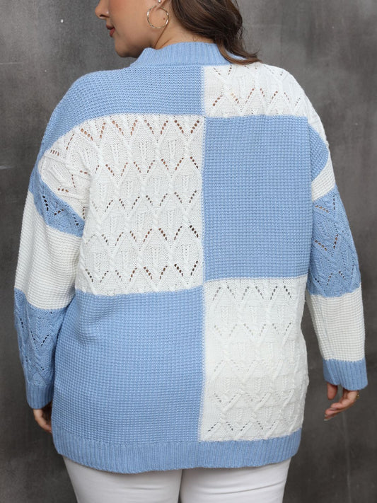 Langärmliger Pullover mit durchbrochenem Farbblockdesign in Übergröße