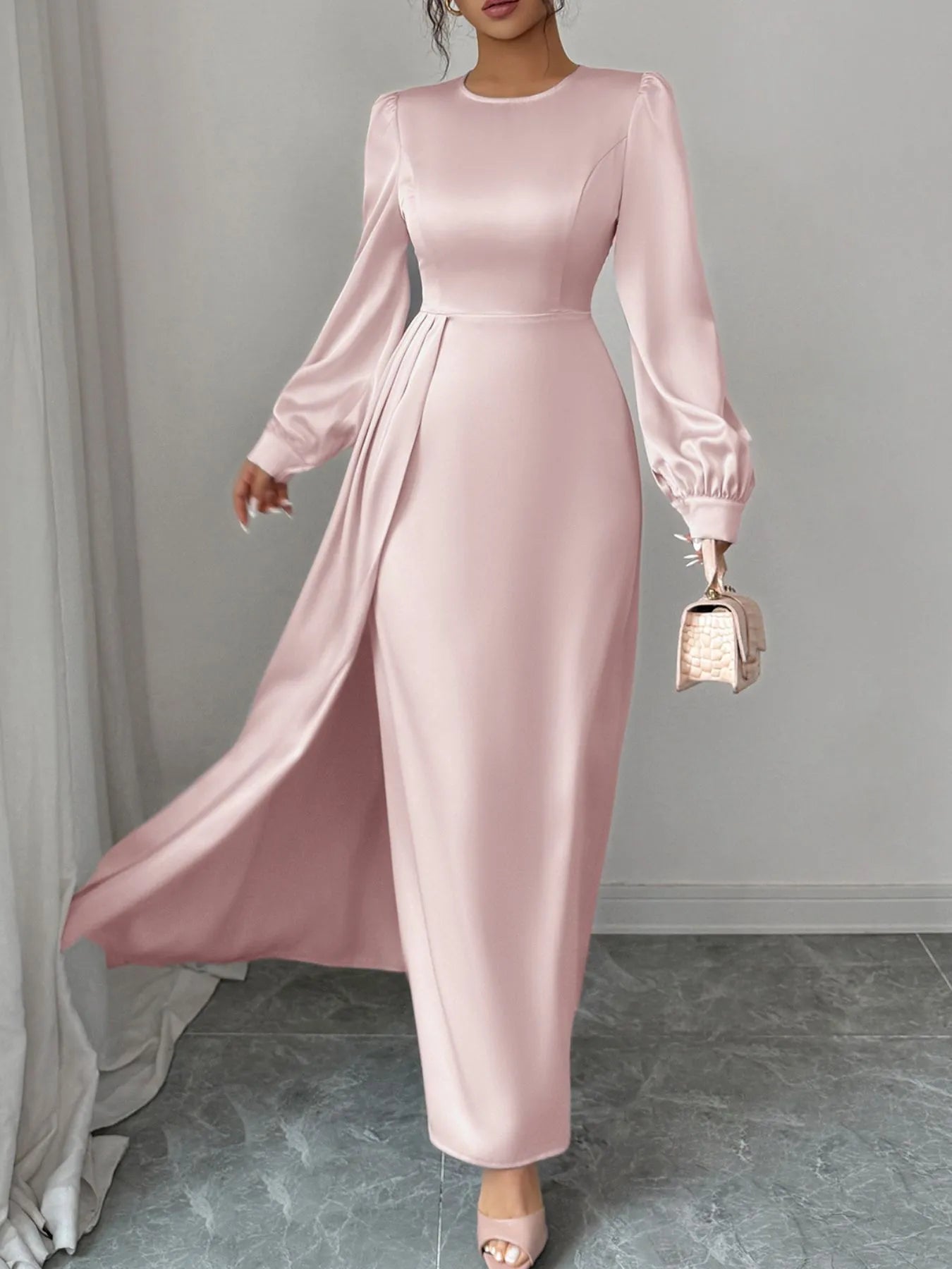 Satin Long Sleeve Maxi Dress – Collections for Her