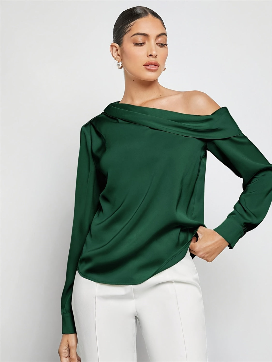 Gerüschtes One-Shoulder-Langarm-Top