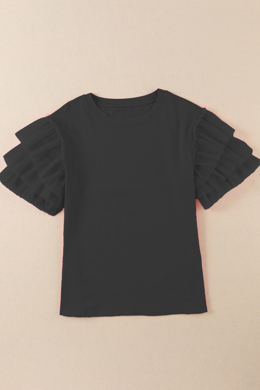 Bluse mit Rundhalsausschnitt und Rüschen und kurzen Ärmeln