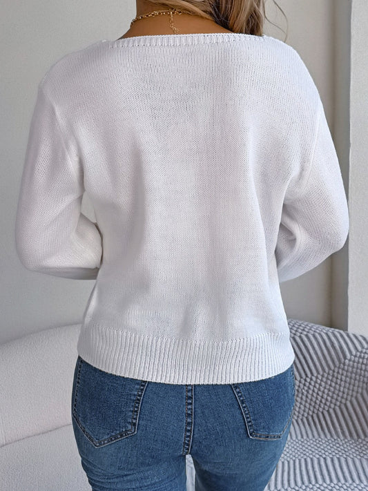 Langärmliger Pullover mit Zopfmuster und quadratischem Ausschnitt