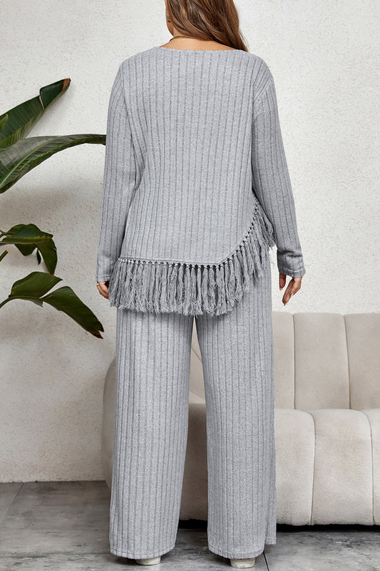 Set aus Oberteil und Hose mit Quastensaum in Übergröße