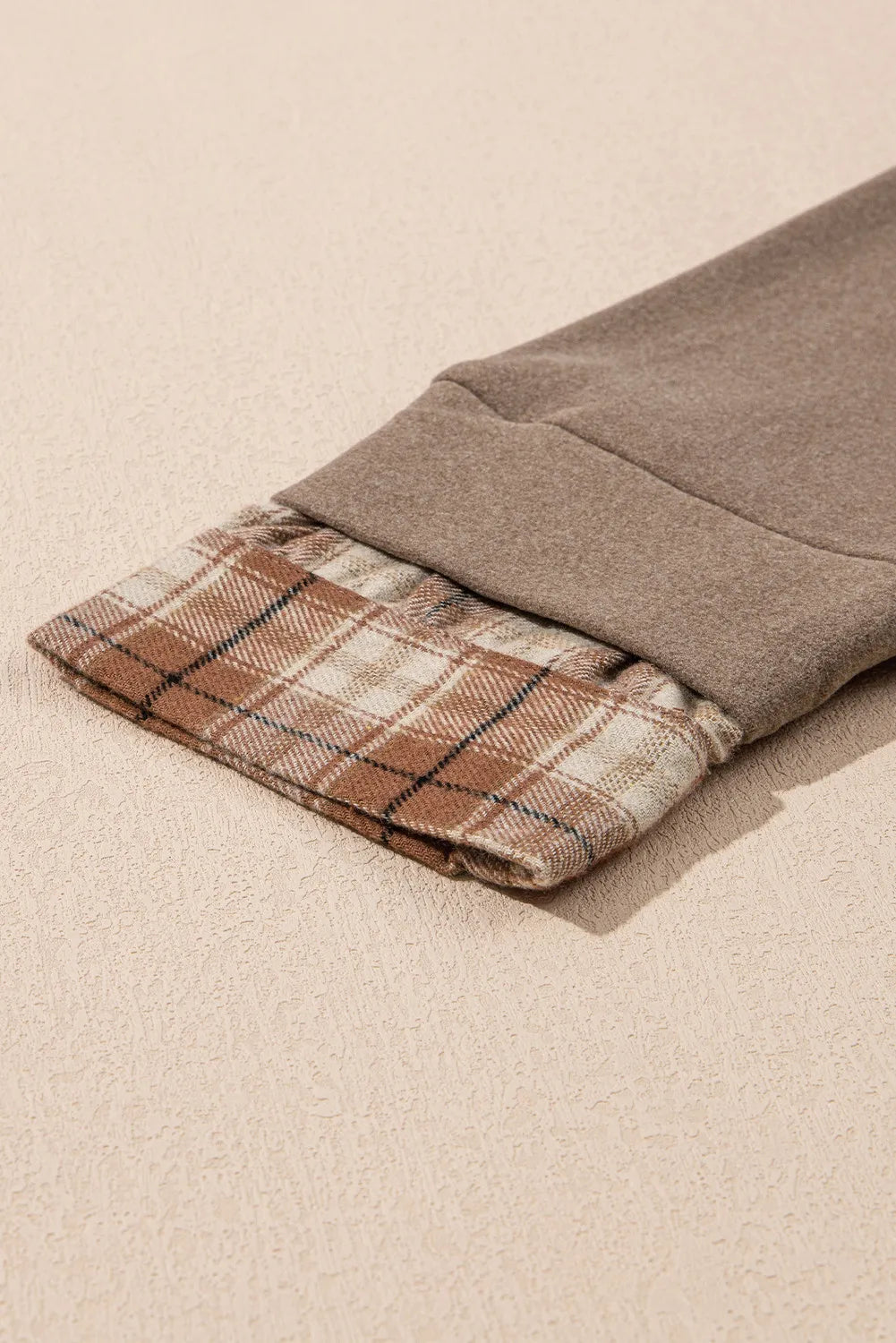 Kariertes Rollkragen-Langarm-Oberteil mit Kordelzug