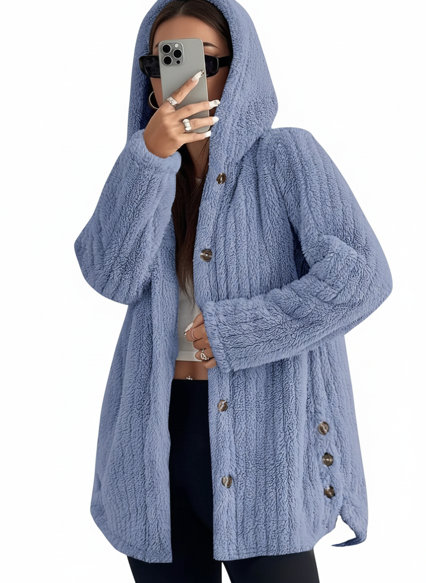 Full Size Fleece Button Up Hooded Outerwear Plus Size