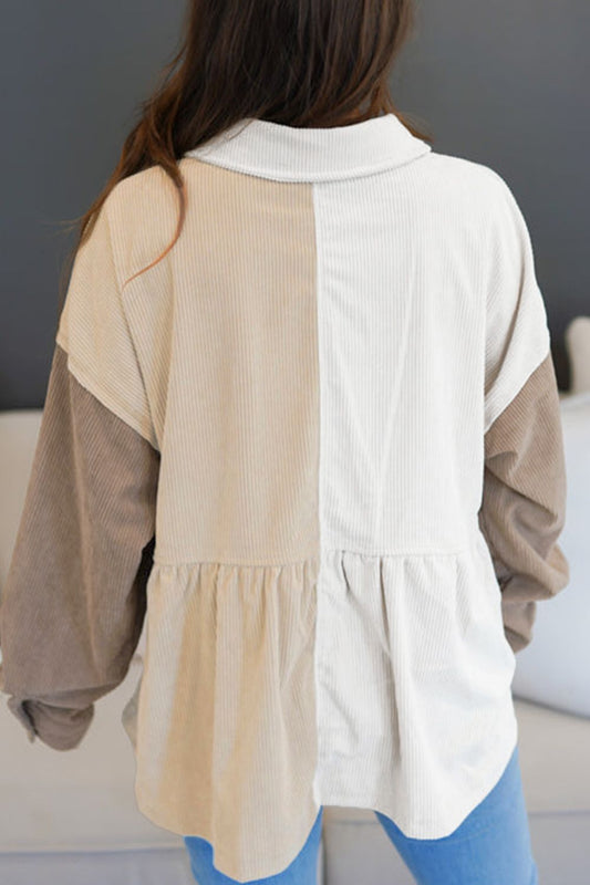 Shacket mit Farbblock-Muster, Kragen und überschnittener Schulter