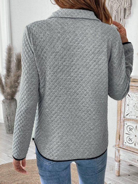 Perfee Texture – Langärmliges Sweatshirt mit halbem Reißverschluss