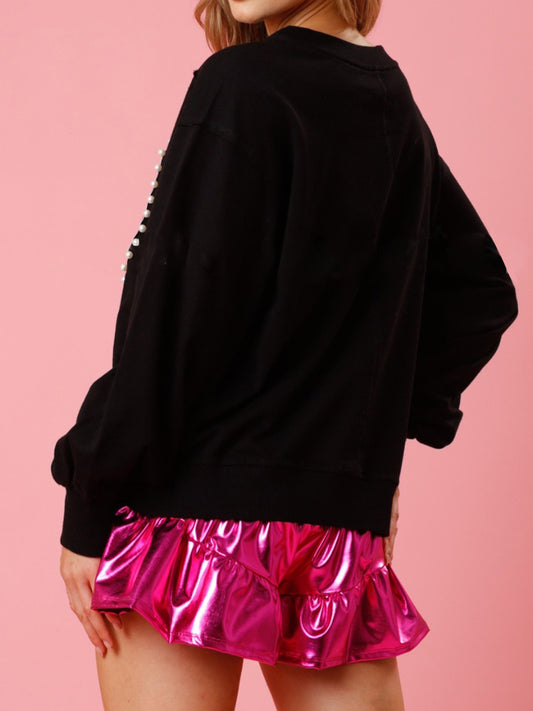 Rundhals-Sweatshirt mit Perlenbesatz