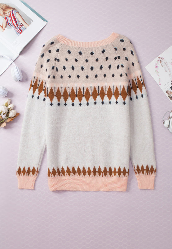 Pullover mit Rundhalsausschnitt und langen Ärmeln in geometrischem Kontrast