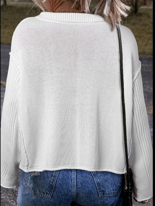 Strickjacke mit Kragen und Knopfleiste und langen Ärmeln