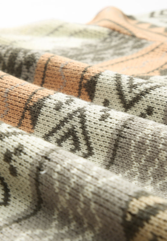 Geometric V-Neck Dropped Shoulder Sweater