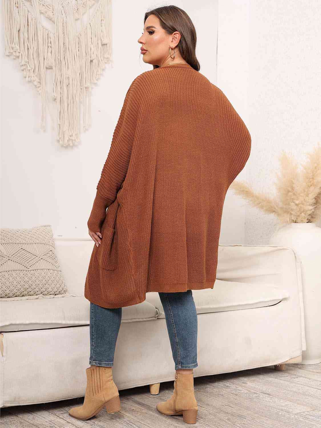Strickjacke mit offener Vorderseite und Taschen in Übergröße