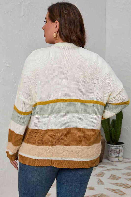 Langarm-Cardigan mit Farbblockdesign in Übergröße