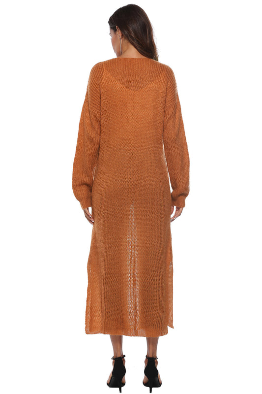 Langärmlige Strickjacke mit offener Vorderseite und Knöpfen