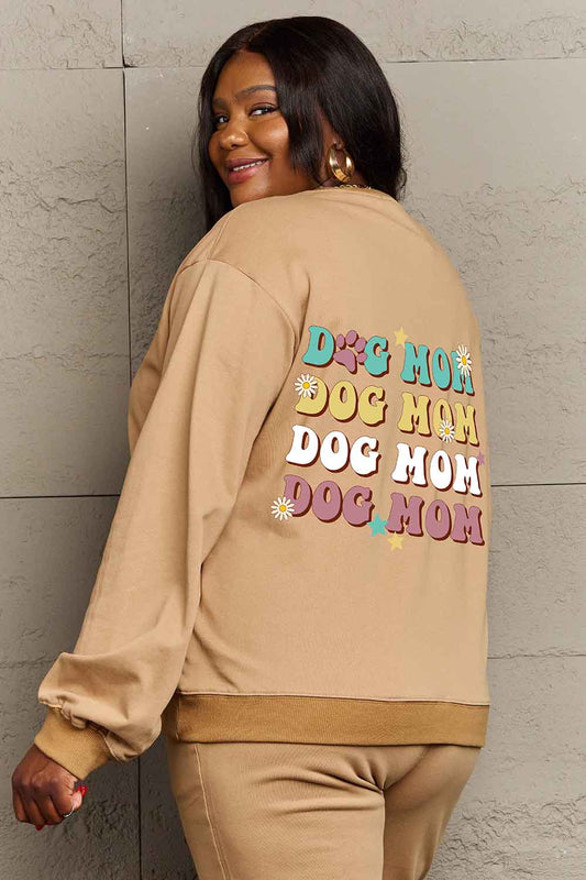 Simply Love – Simply Love – Sweatshirt in voller Größe mit Rundhalsausschnitt und überschnittenen Schultern und „DOG MOM“-Grafik