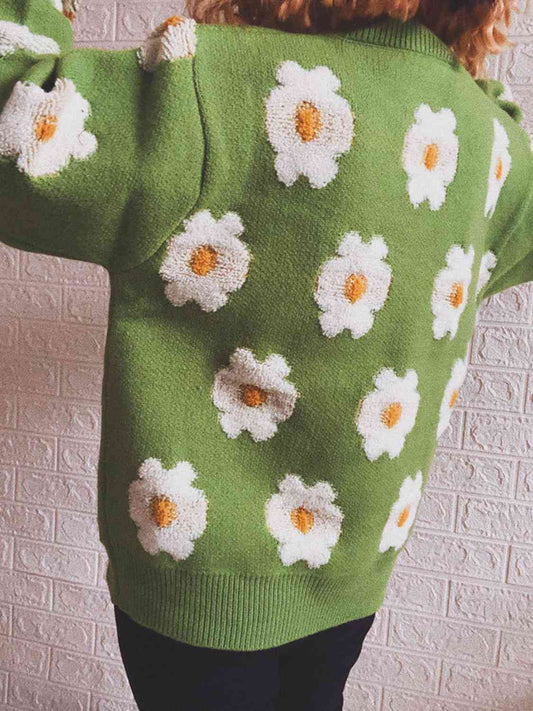 Blumenpullover mit Rundhalsausschnitt und langen Ärmeln