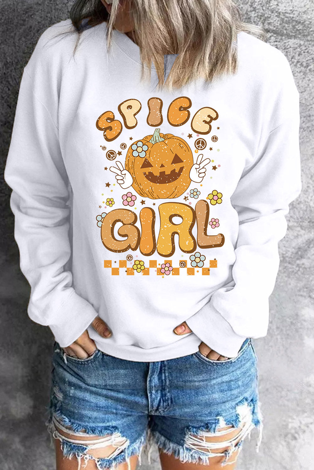 Rundhals-Langarm-Sweatshirt mit SPICE GIRL-Grafik