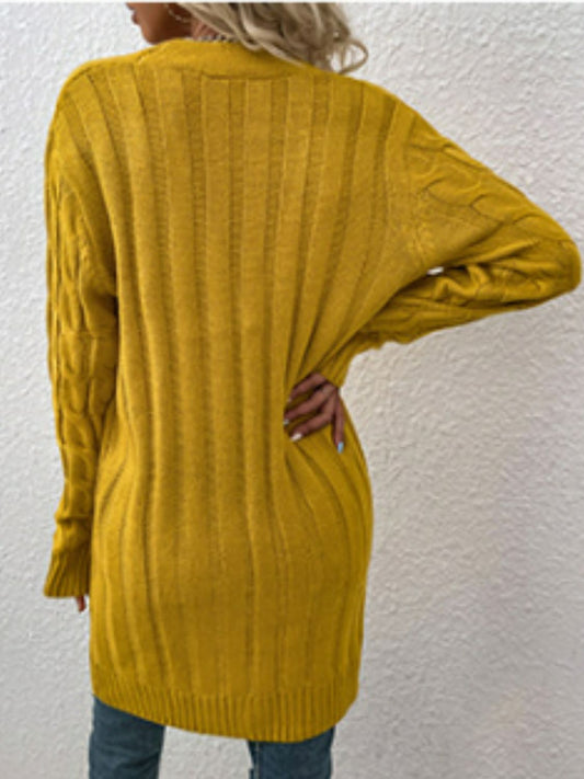 Zopfmuster-Cardigan mit Knopfleiste und Taschen