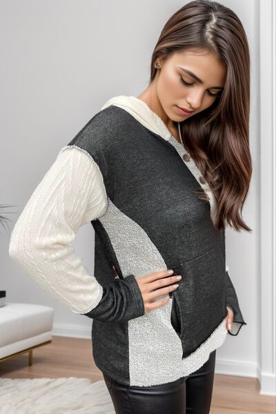 Hoodie mit halblangem Knopf und Farbblockdesign